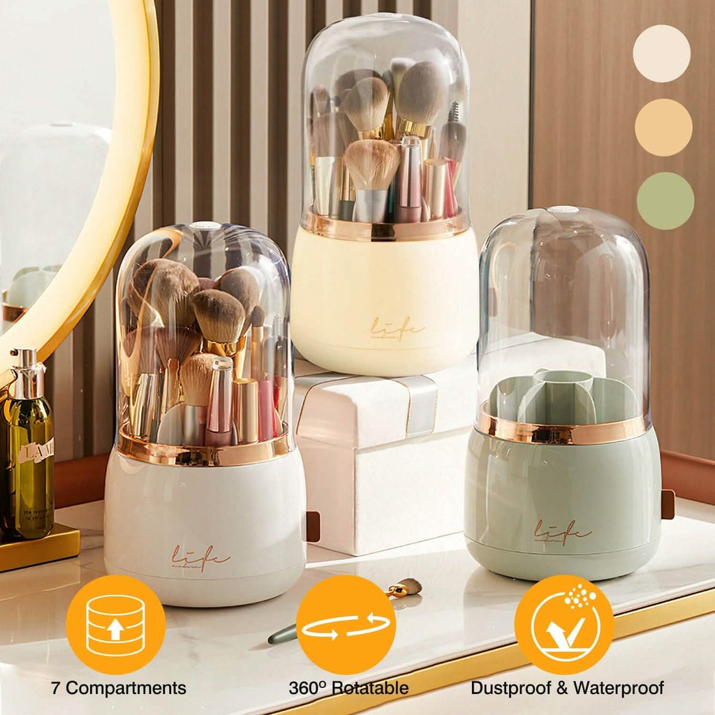 360¬∞ Rotating Makeup Brush Holder with Lid Makeup Organizer